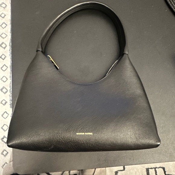 Mansur Gavriel Black Shoulder Bag with Curved Hobo Shape and Smooth Leather